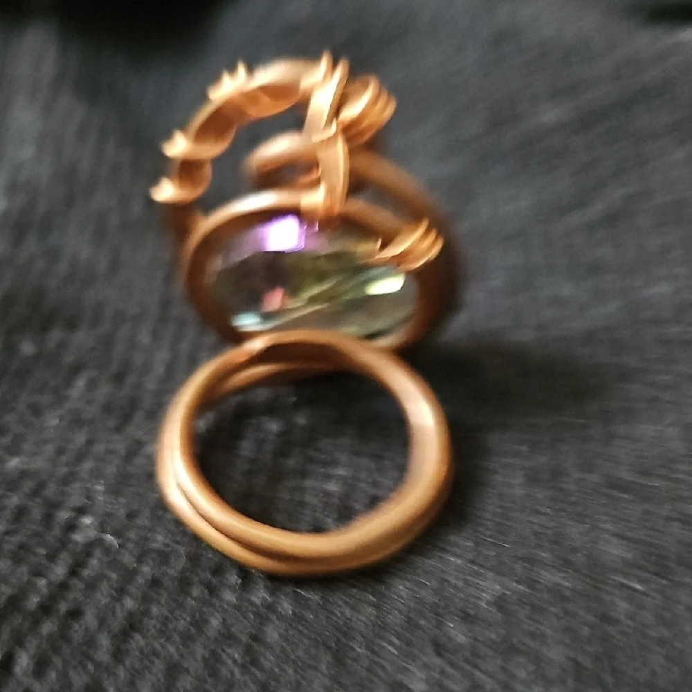 Bronze and Iridescent Purple Statement Ring, Sz 6.5